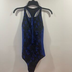 Fabletics Blue & Black Front-Zip One-Piece Swimsuit sz M